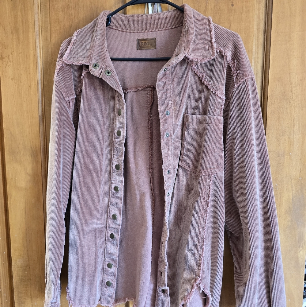 POL Couderoy Mocha Shacket with snaps